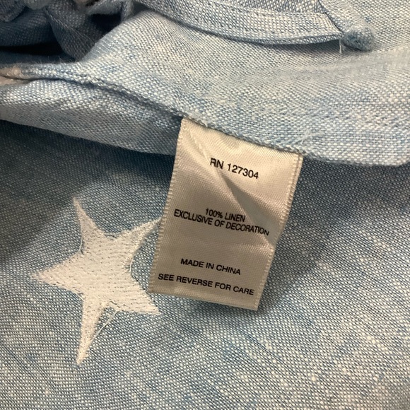 John Mark 100% Linen Light Blue Star Print Shirt - Picture 6 of 7
